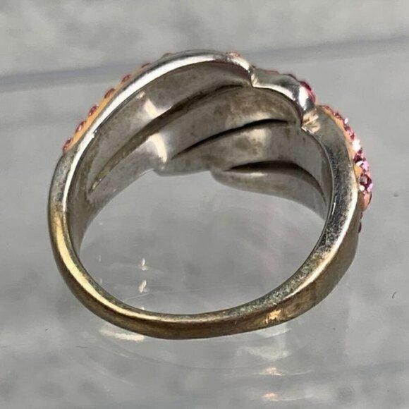 Vintage Gold Plated Sterling Silver & Crystal Cocktail Ring-Pink Stones/Silver - Picture 4 of 11